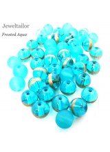 Deluxe Frosted Aqua Blue Glass Bead Mix 8mm + FREE Coil Metal Bonus Beads ~ Stylish Jewellery Making